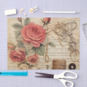Mousseline Papier Tissu Rouge Rose & String vintage (Artisanat)