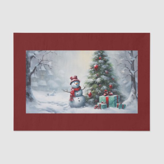 Mousseline Papier Tissu Snowman Et Tree (Recto)