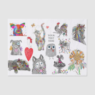 Mousseline Papier Tissu Tissu De L'Assortiment Animal Cute