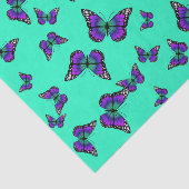 Mousseline Papier Tissu Turquoise Avec Papillons Violets (Détail)