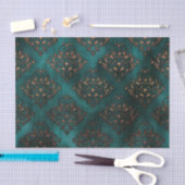 Mousseline Papier Tissu Turquoise Patina et Rust Damask (Artisanat)