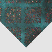 Mousseline Papier Tissu Turquoise Patina et Rust Damask (Détail)