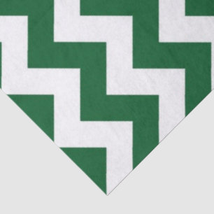 Mousseline Papier Tissu Verte et Blanc Zigzag