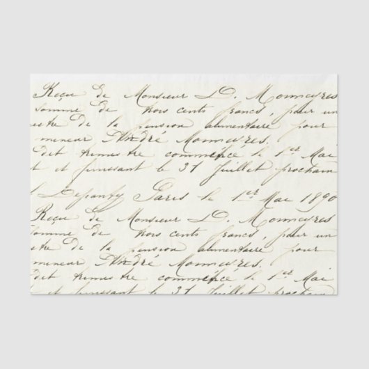 Mousseline Papier Tissu Vintage Script français (Recto)