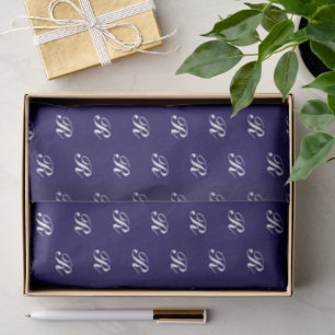 Mousseline Papier tissue fantaisie bleu marine avec monogramm