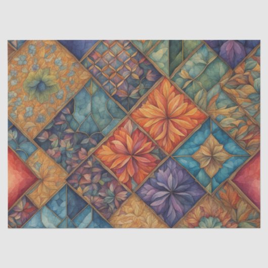 Mousseline Papier Tissue Fleurs Matelassées Boho Vibrant (Recto)