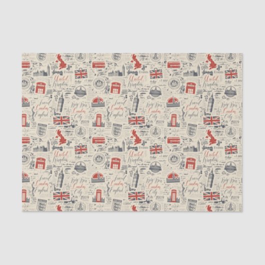 Mousseline Papier Tissue vintage Londres (Recto)