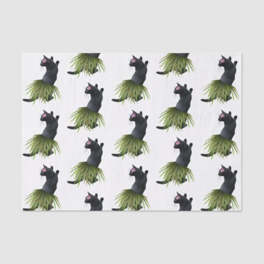 Mousseline Papier Tissus Hula Cat (Recto)
