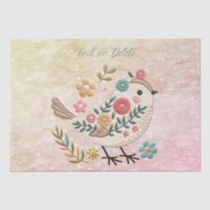 Mousseline Petites fleurs Feuilles d'oiseaux Papier Tissu ros