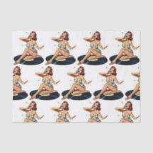 Pin Up Girl on Record Multi Tissue Papier