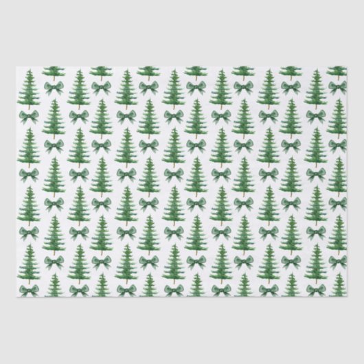 Mousseline Pine Tree Green Bow Noël Cadeau Papier Tissu (Recto)