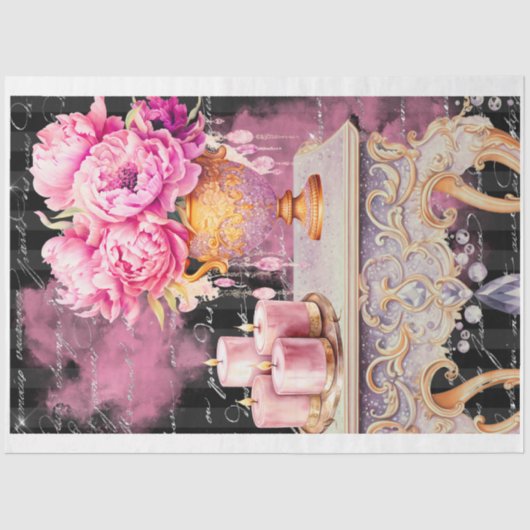 Mousseline Pink & Black Shabby Glam Table Papier de découpage (Recto)
