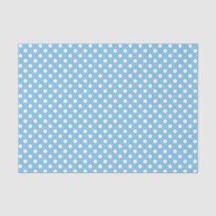 Mousseline Point Polka blanc sur papier de tissus bleu clair