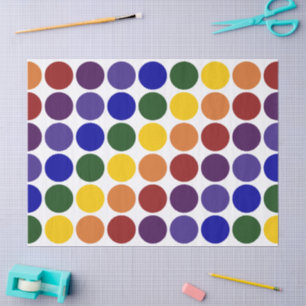 Mousseline Pois arc-en-ciel sur papier Tissu Blanc
