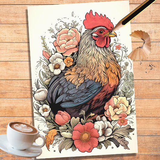 Mousseline Poulet en fleurs 5 Papier décolpage