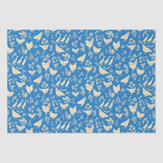 Mousseline Poulets et canards en papier de tissus bleu classi (Recto)
