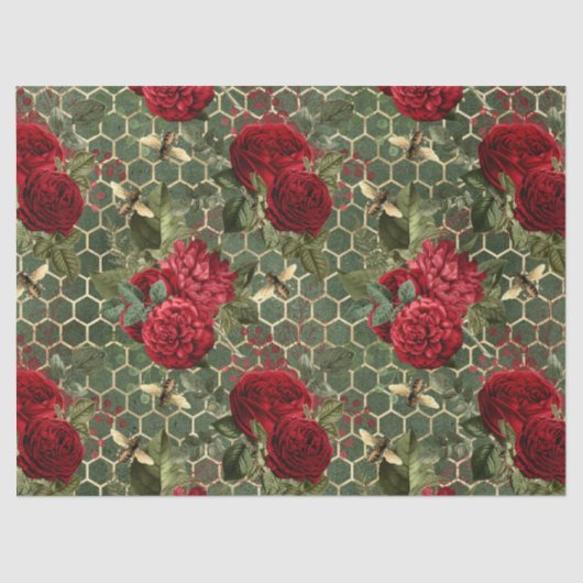 Mousseline Red Rose Bee Series Design 22 papier tissu (Recto)