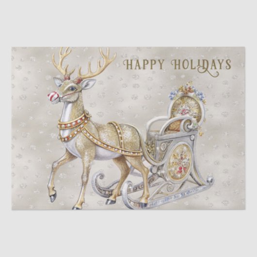 Mousseline Reindeer Sleigh Papier Tissu (Recto)