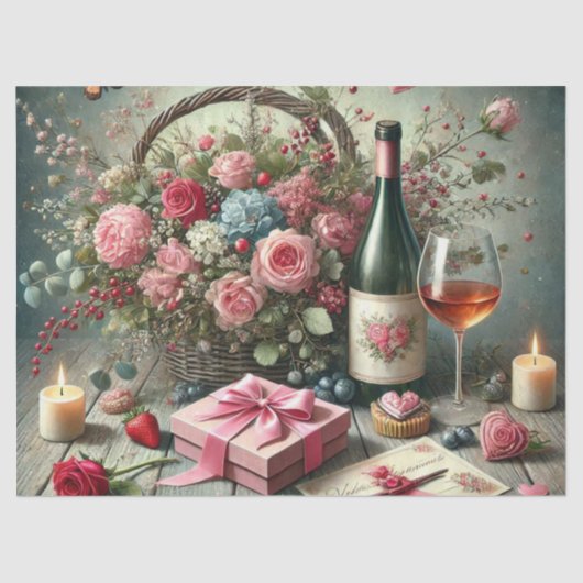 Mousseline Romantique Saint-Valentin Rose Vin Tissu Papier (Recto)