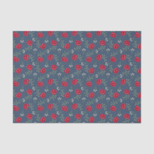 Mousseline Roses Rouges sur Fond Bleu Crépusculaire Papier Ca