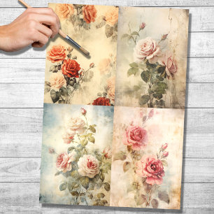 Mousseline Roses vintages Collage 1 papier de découpage