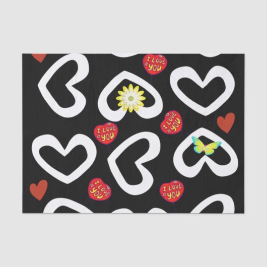 Mousseline Saint Valentin Tissu Papier Coeurs (Recto)
