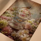 Mousseline Shabby Chic Bird Teups Découpage Papier Tissu