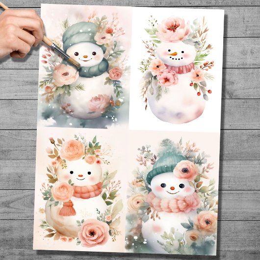 Mousseline Shabby Chic Snowman Collage 1 papier décolpage