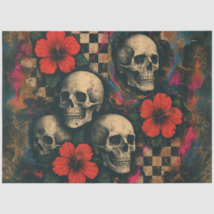 Mousseline Skuls et Hibiscus Collage papier découpage