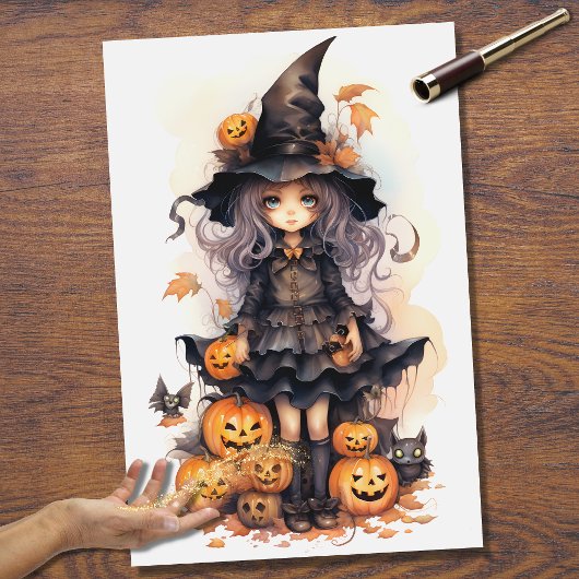 Mousseline Sorcière fille 8 Halloween papier découpage