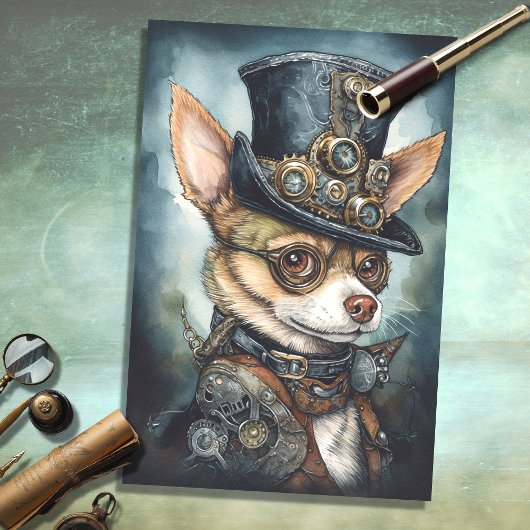Mousseline Steampunk Chihuahua 1 papier découpage