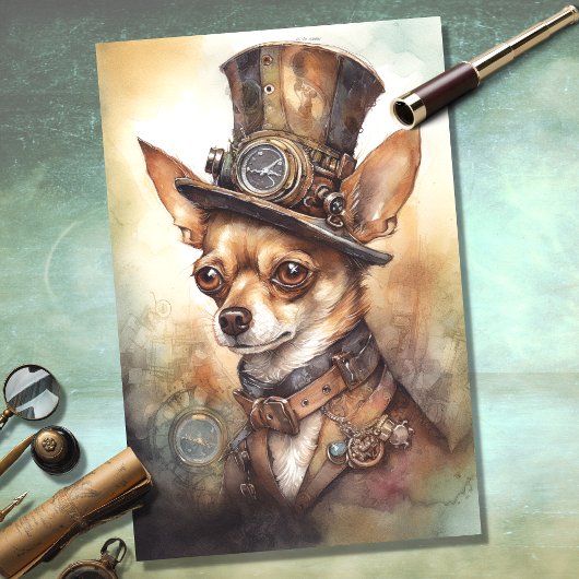 Mousseline Steampunk Chihuahua 2 découpage papier