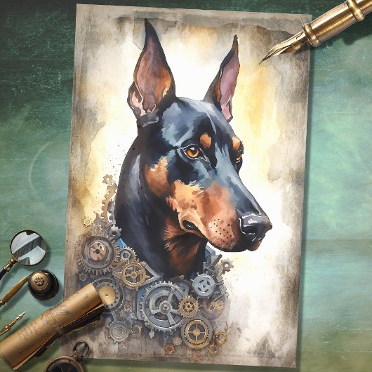 Mousseline Steampunk Doberman 6 Papier de découpage