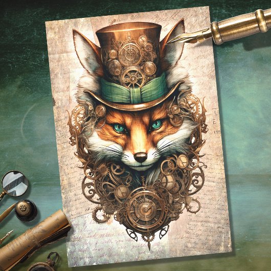 Mousseline Steampunk Fox 4 Portrait Decoupage Papier