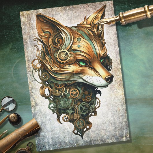 Mousseline Steampunk Fox Portrait Decoupage Papier