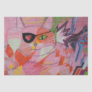 Mousseline Street Art Urban Cat 23 Découpage Tissu Papier
