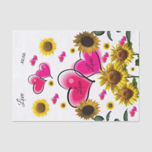 Mousseline Sunflower Pink Hearts Papier Tissu