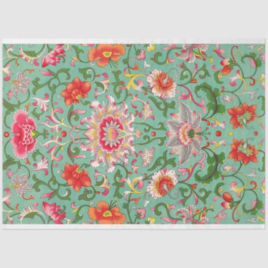 Mousseline Superbe papier découpage floral turquoise (Recto)