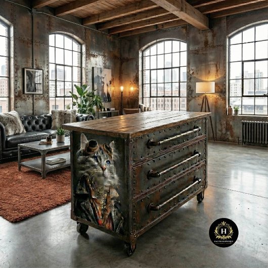 Mousseline Tabby en Argent Steampunk Chat Découpage papier d'