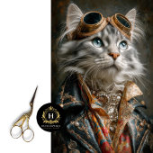 Mousseline Tabby en Argent Steampunk Chat Découpage papier d'