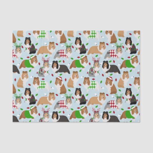 Mousseline Tablette de Noël Shetland Sheepdog Tissu Papier (Recto)