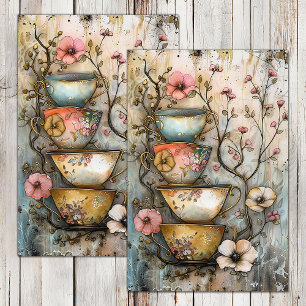 MOUSSELINE TASSES À THÉ EMPILÉES PAPIER TISSU DÉCOUPÉ