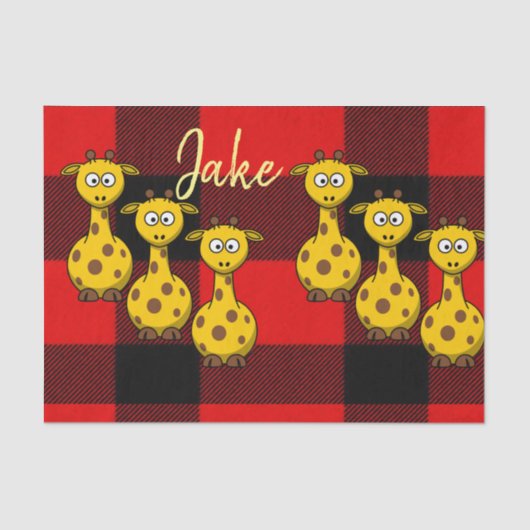 Mousseline Tissu Papier Giraffe Noir Rouge Plaid (Recto)