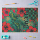 Mousseline Tortue de mer et Hibiscus - Papier de découpage | (Artisanat)