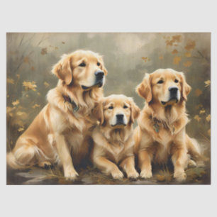 Mousseline Trois Chiens Retriever du Golden Portrait Papier d