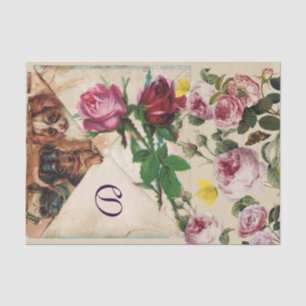 MOUSSELINE TROIS DOGGIES AVEC PAPIER ROSE DE TISSU DE MONOGRA