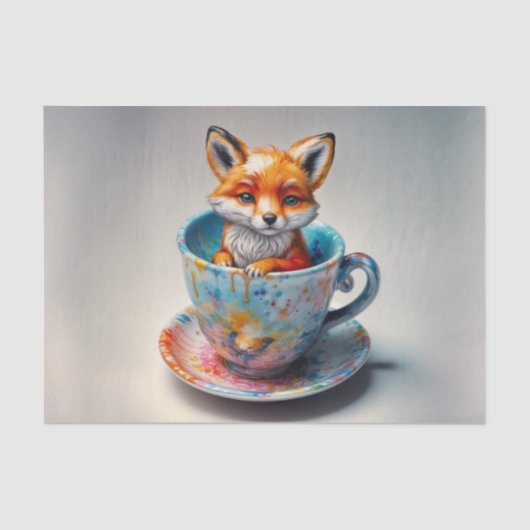 Mousseline Trousse Whimsical Fox dans papier découpage Teacup (Recto)