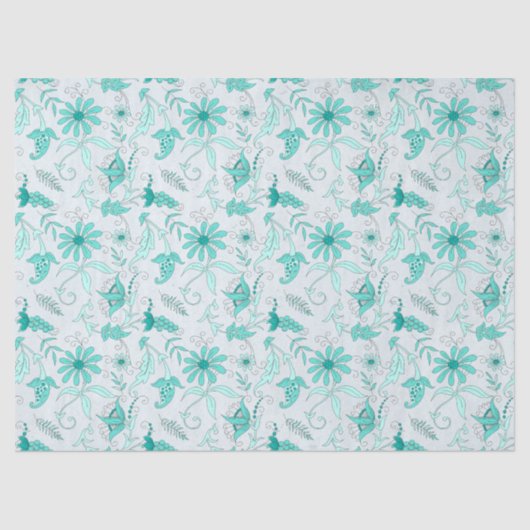 Mousseline Turquoise Floral Series Design 5 Tissu Papier (Recto)
