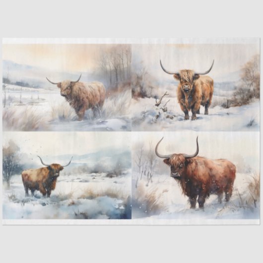 Mousseline Vache Highland dans le collage de neige 1 papier d (Recto)