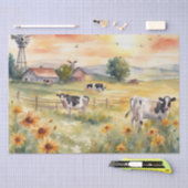 Mousseline Vaches d'aquarelle dans le champ de fleur Papier d (Artisanat)